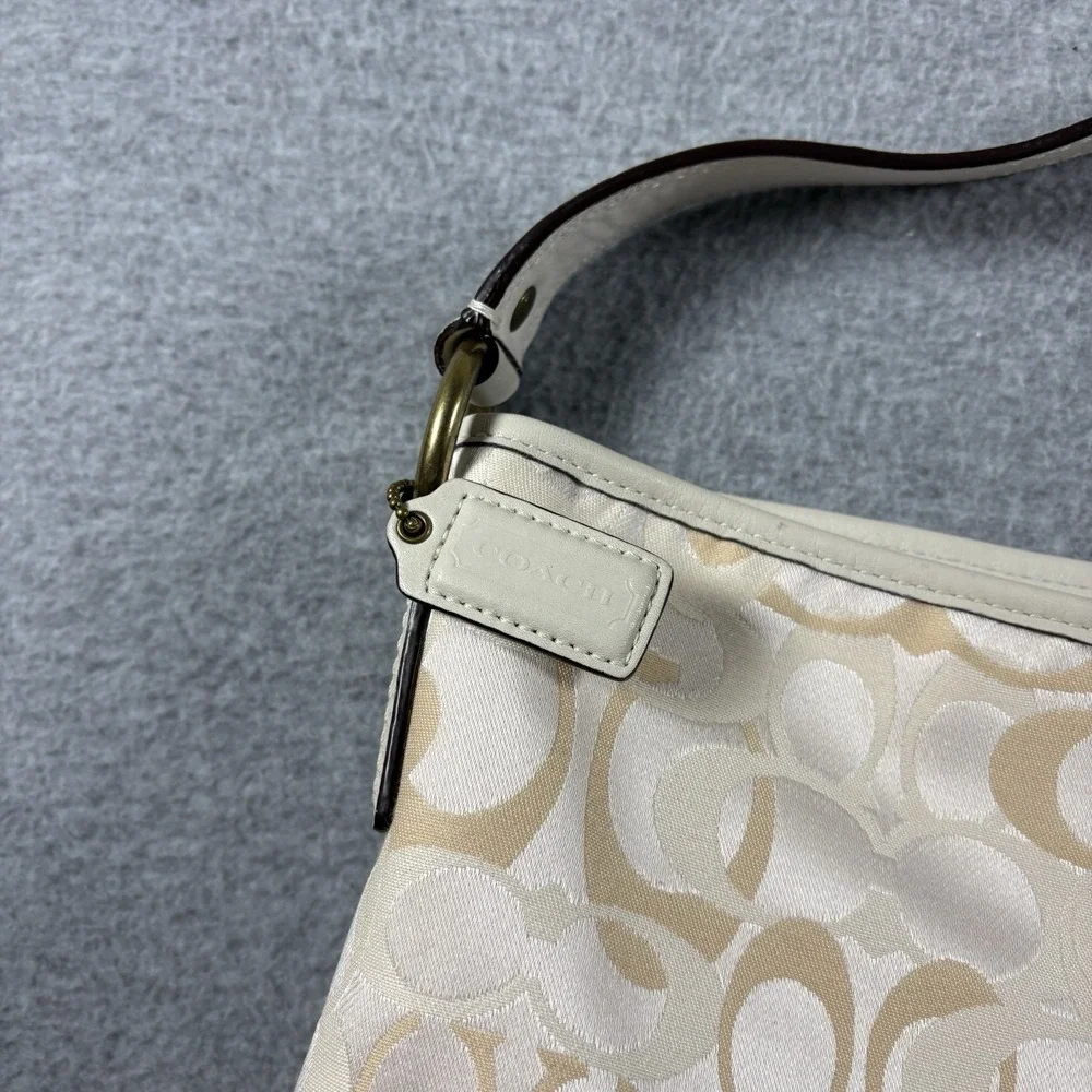 VTG Coach Optic Signature Hobo Bag Cream White Leather Canvas Shoulder Purse